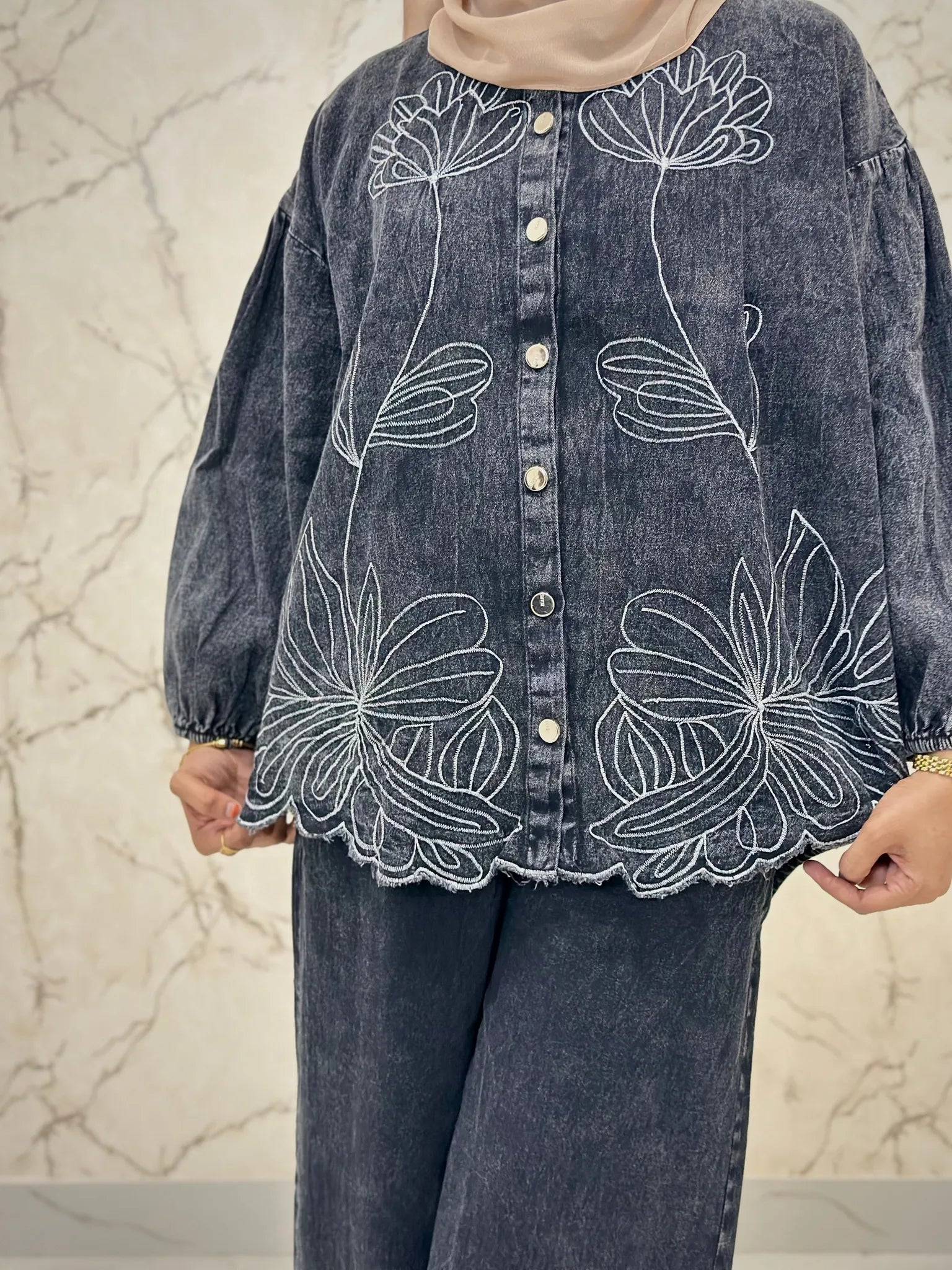 Denim Baggy Pants Set - DSC134