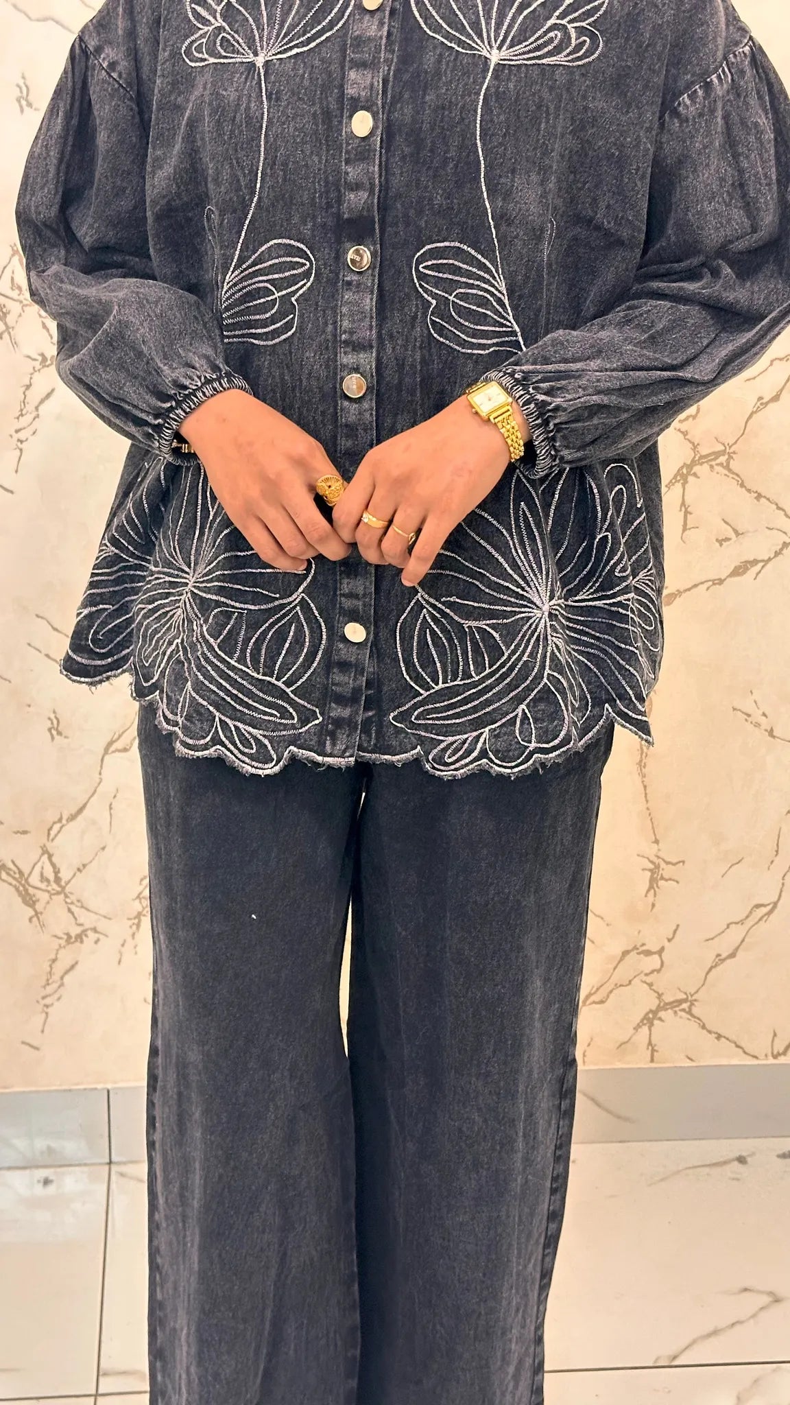 Denim Baggy Pants Set - DSC134