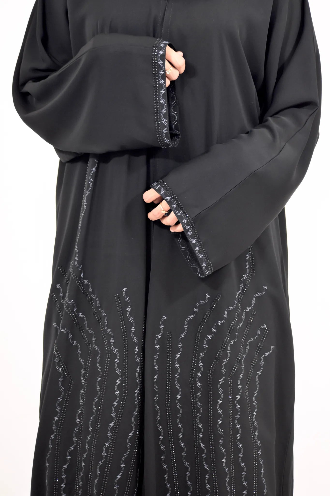 Grey embriodery with stone work Emarati abaya (Premium)