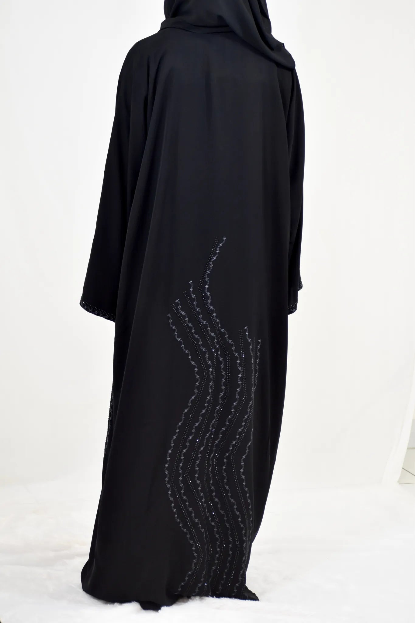 Grey embriodery with stone work Emarati abaya (Premium)