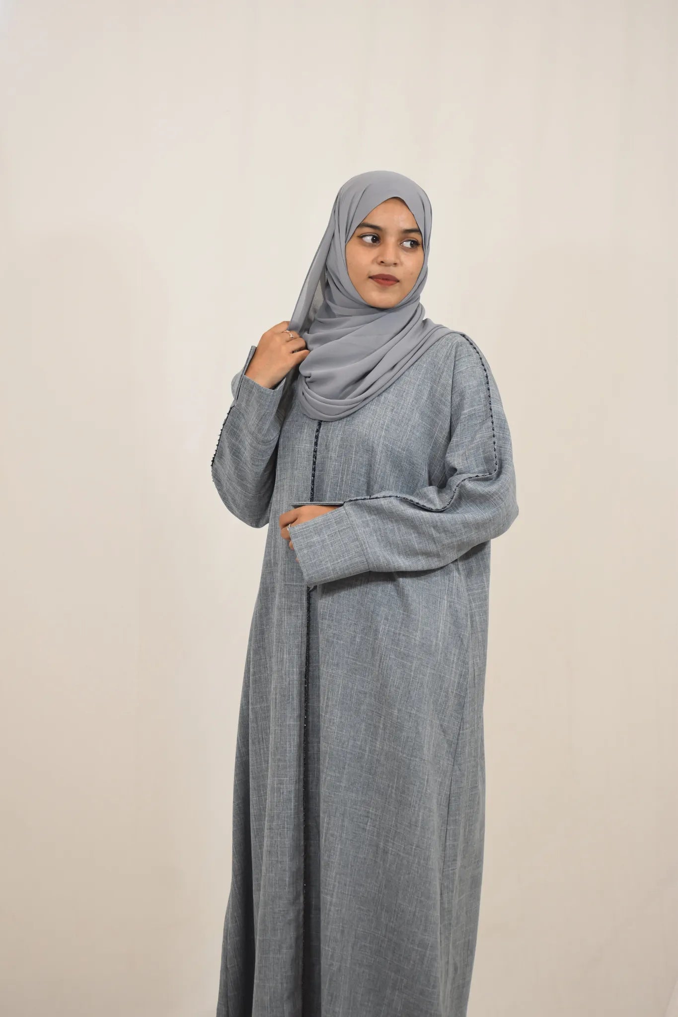 grey linen Emarati abaya (Premium)